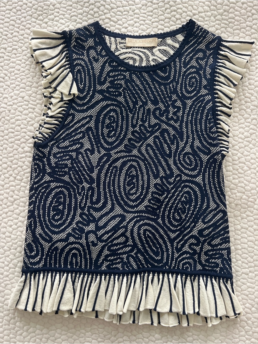 Ulla Johnson Navy and Cream Peplum Knit Tank